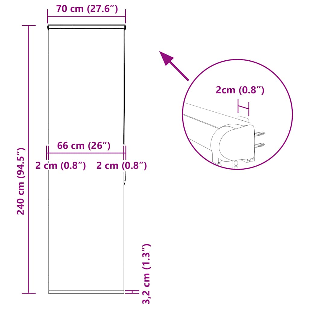 vidaXL Κουρτίνα Μπάνιου Ρολό κασέτα 70x240εκ. Πλάτος υφάσματος 66εκ.