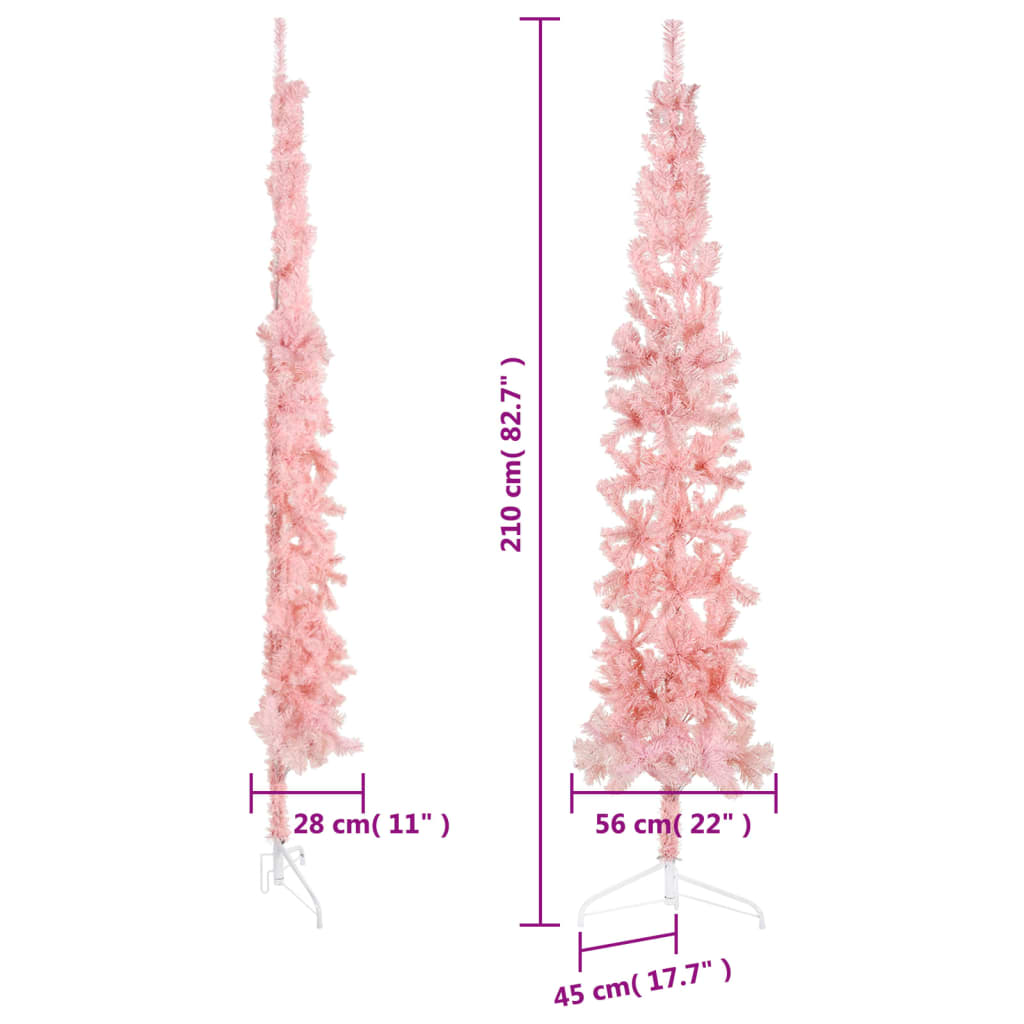 vidaXL Χριστουγεν. Δέντρο Slim Τεχνητό Μισό με Βάση Ροζ 210 εκ.