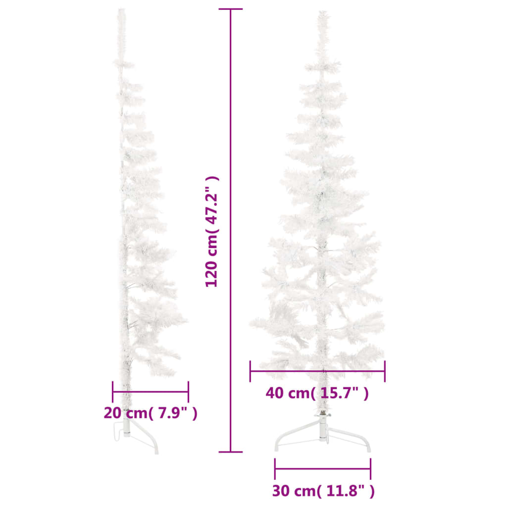 vidaXL Χριστουγεν. Δέντρο Slim Τεχνητό Μισό με Βάση Λευκό 120 εκ.
