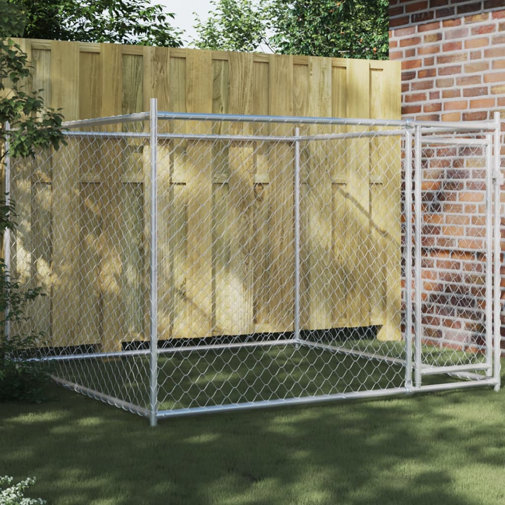 vidaXL Κλουβί Σκύλου με Πόρτα Γκρι 2x2x1,5 μ. Γαλβανισμένος Χάλυβας