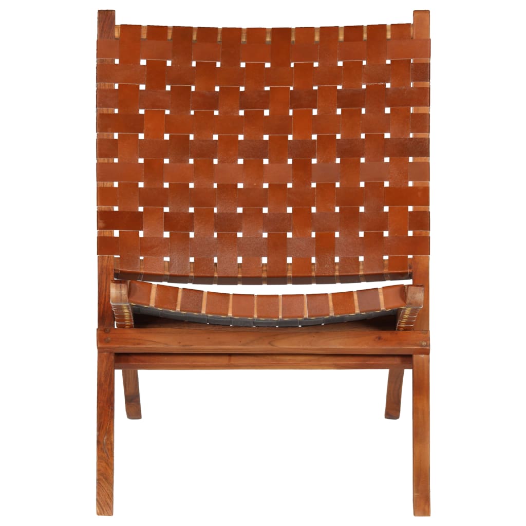 vidaXL Καρέκλα Πτυσσόμενη με Χιαστί Λωρίδες Καφέ από Γνήσιο Δέρμα