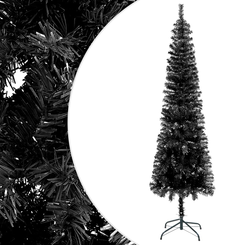 vidaXLΧριστουγεννιάτικο Δέντρο Προφωτ. Slim με Μπάλες Μαύρο 180εκ