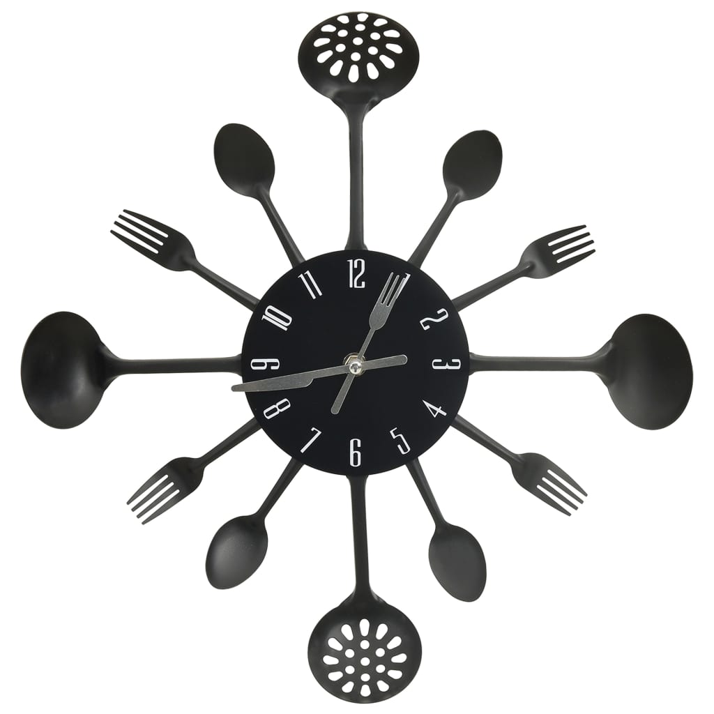 325163 vidaXL Wall Clock with Spoon and Fork Design Black 40 cm Aluminium