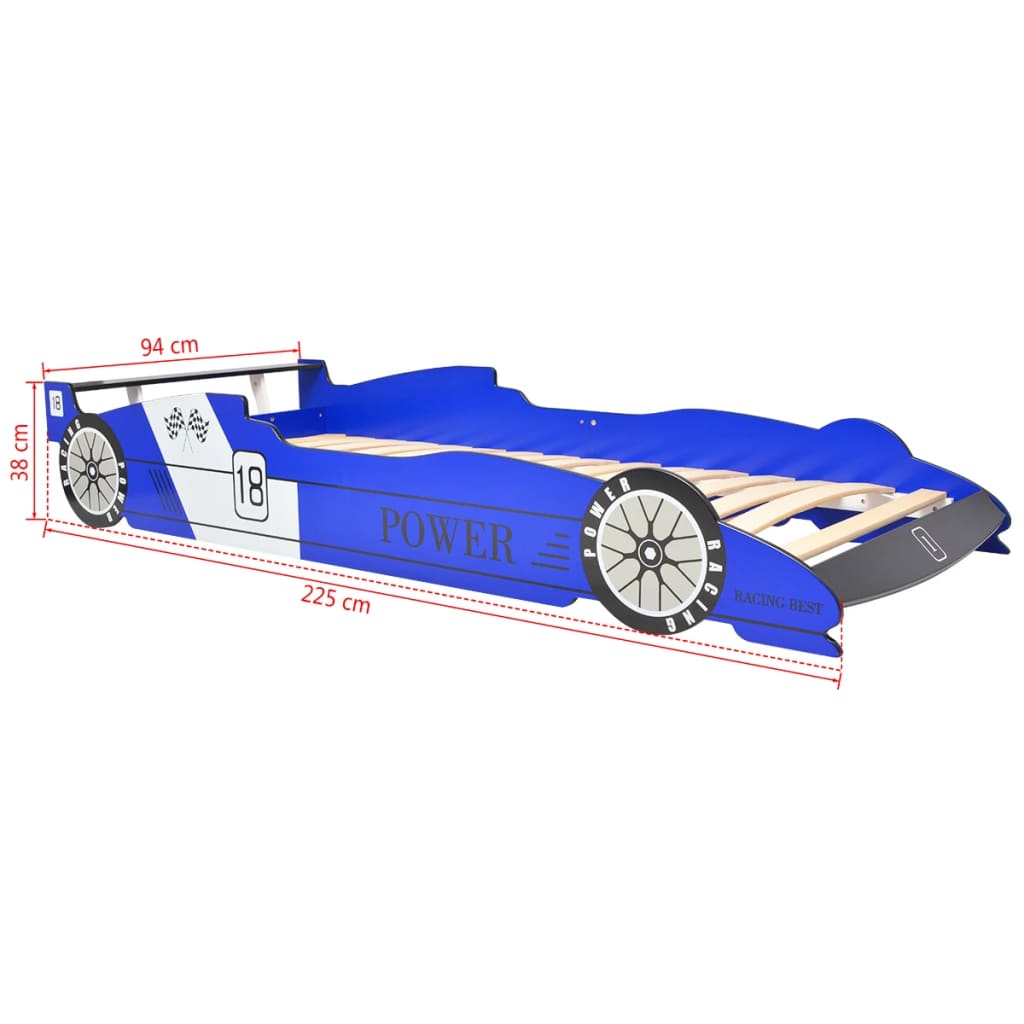 vidaXL Κρεβάτι Παιδικό Αγωνιστικό Αυτοκίνητο με LED Μπλε 90 x 200 εκ.