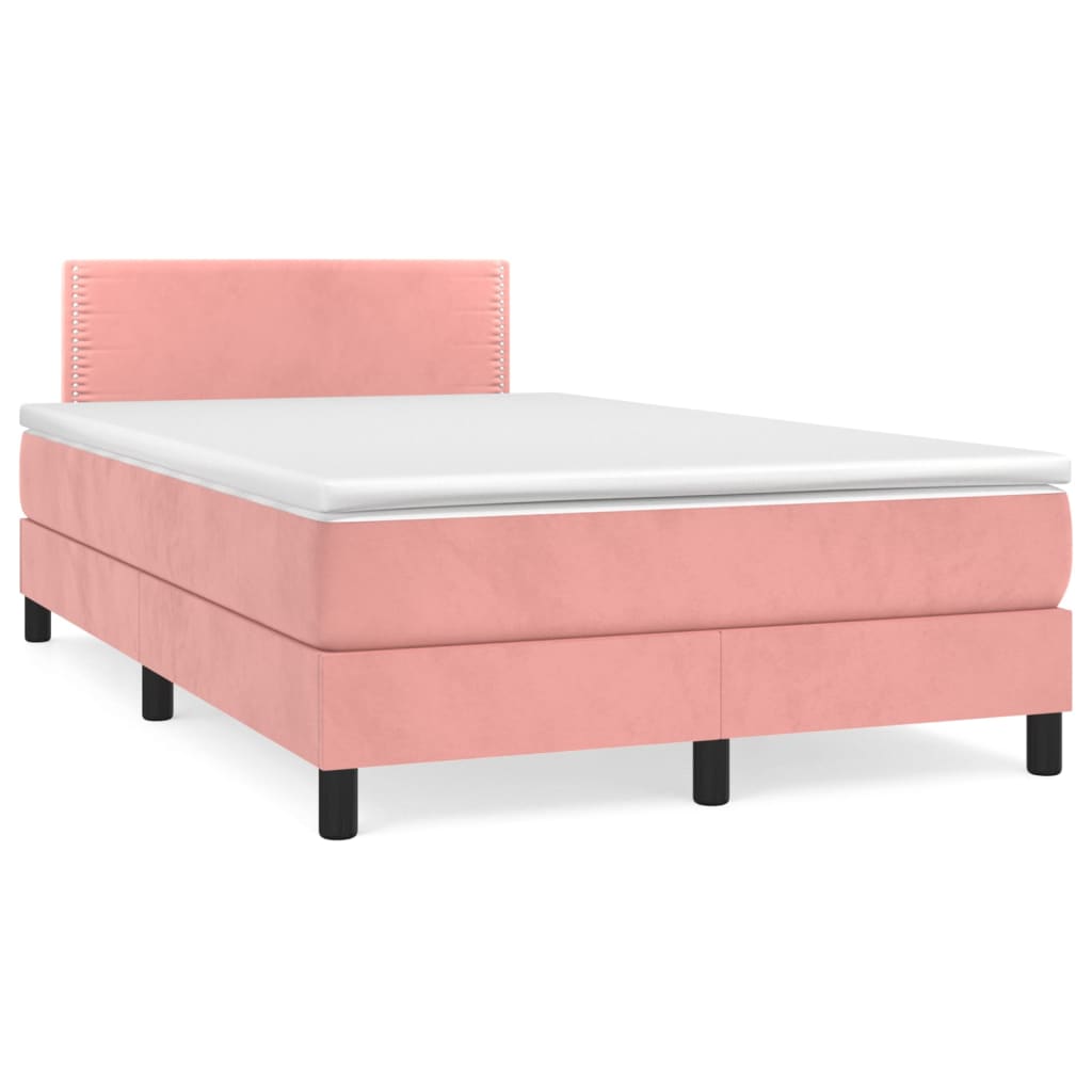 vidaXL Κρεβάτι Boxspring με Στρώμα & LED Ροζ 120x190 εκ. Βελούδινο