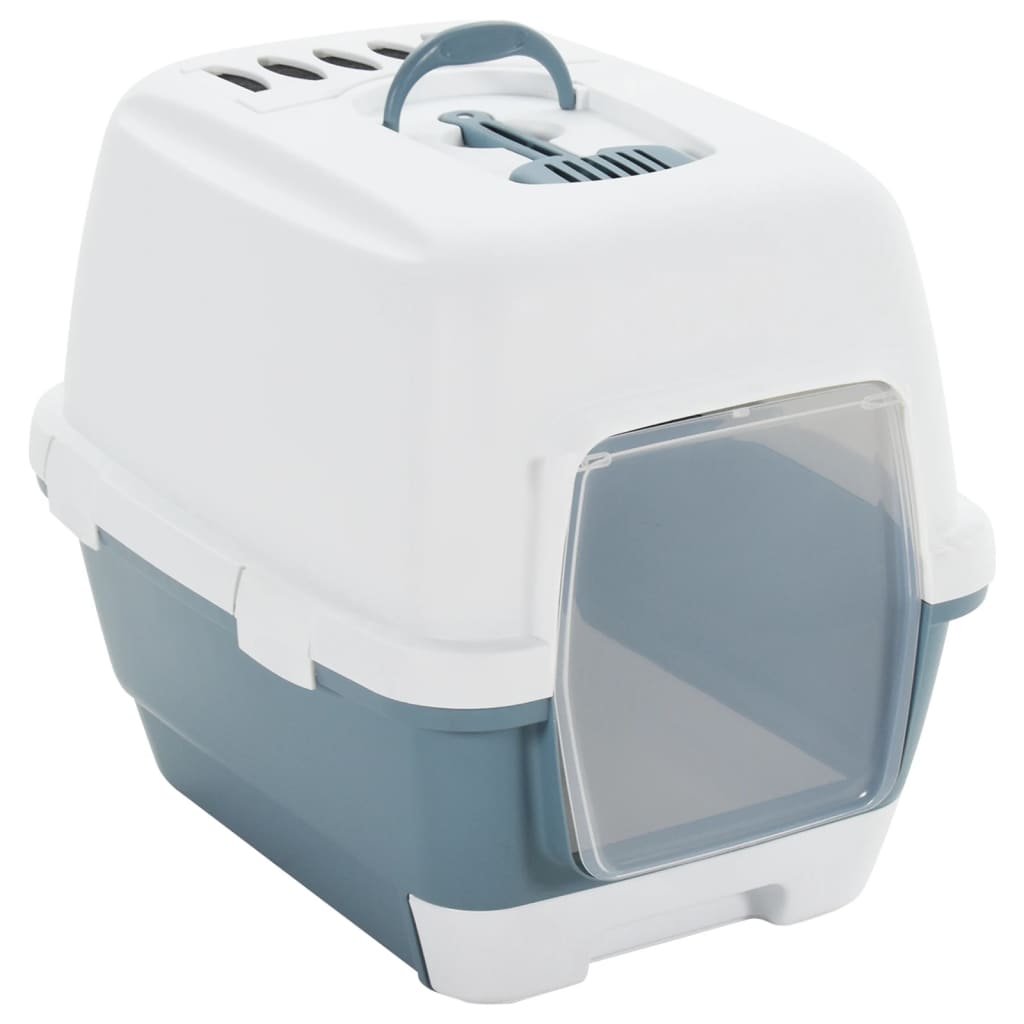vidaXL Τουαλέτα Γάτας με Καπάκι Λευκή/Μπλε 58x45x48 εκ. Πολυπροπυλένιο