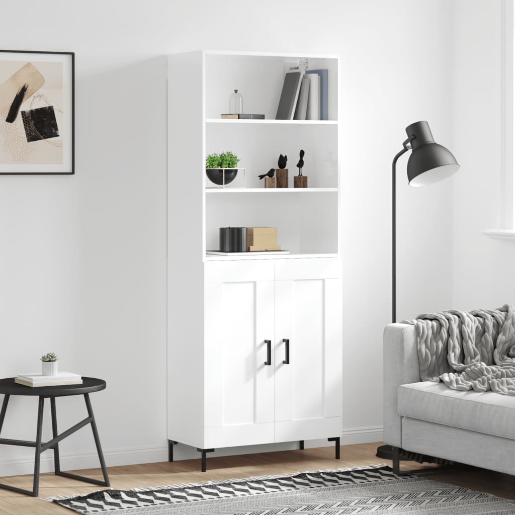 vidaXL Ντουλάπι Γυαλιστερό Λευκό 69,5x34x180 εκ. Επεξεργασμένο Ξύλο