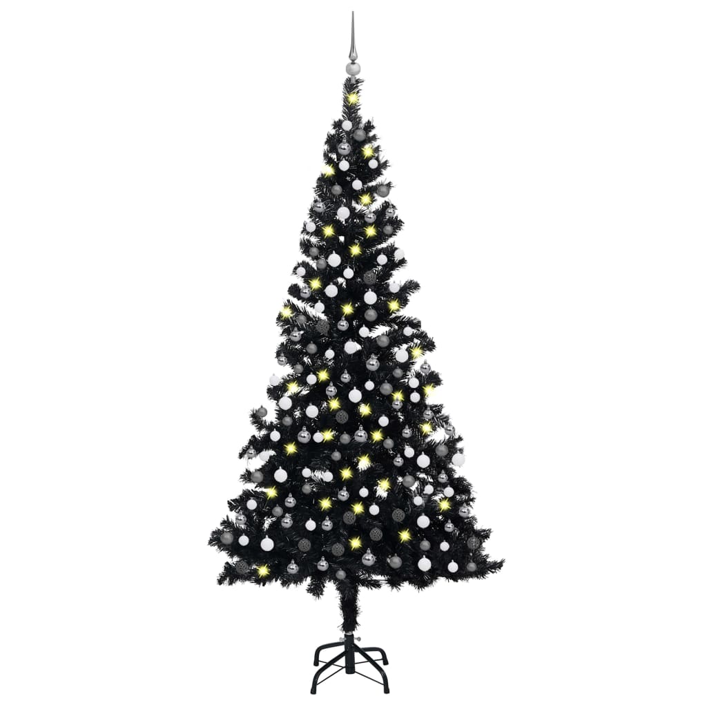vidaXL Χριστουγεν. Δέντρο Προφωτισμένο Τεχνητό Μπάλες Μαύρο 210εκ