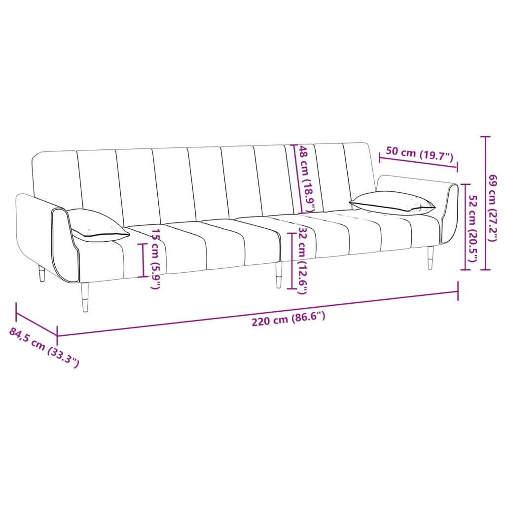 vidaXL Καναπές Κρεβάτι Διθέσιος Κρεμ Βελούδο με Υποπόδιο/2 Μαξιλάρια