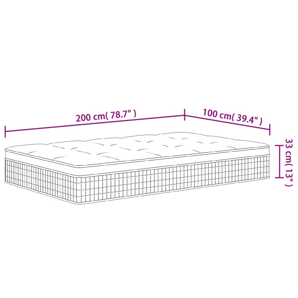 vidaXL Στρώμα με Pocket Springs Μεσαία Plus Σκληρότητα 100x200 εκ.