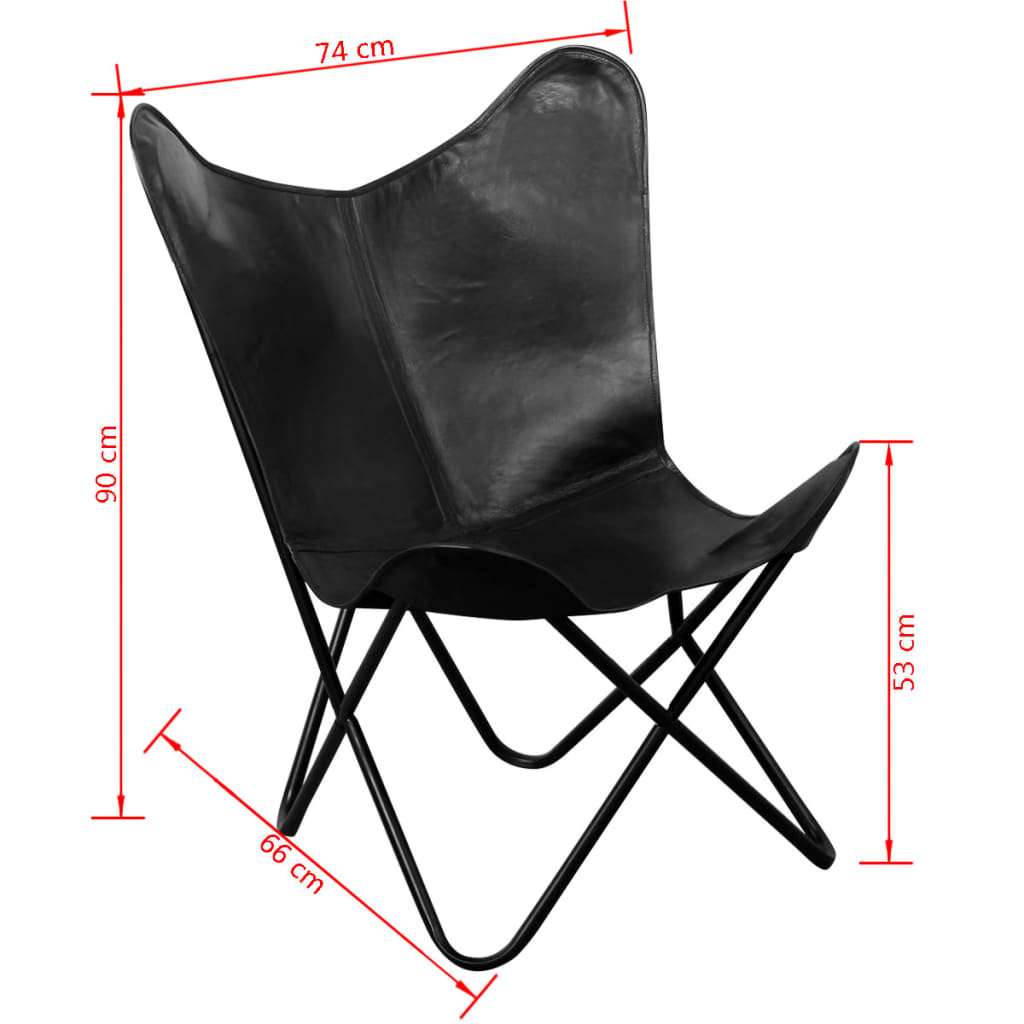 vidaXL Καρέκλα Πεταλούδα Μαύρη από Γνήσιο Δέρμα