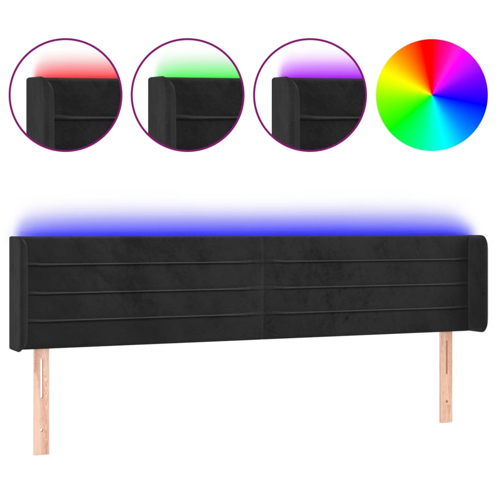 vidaXL Κεφαλάρι Κρεβατιού LED Μαύρο 183x16x78/88 εκ. Βελούδινο