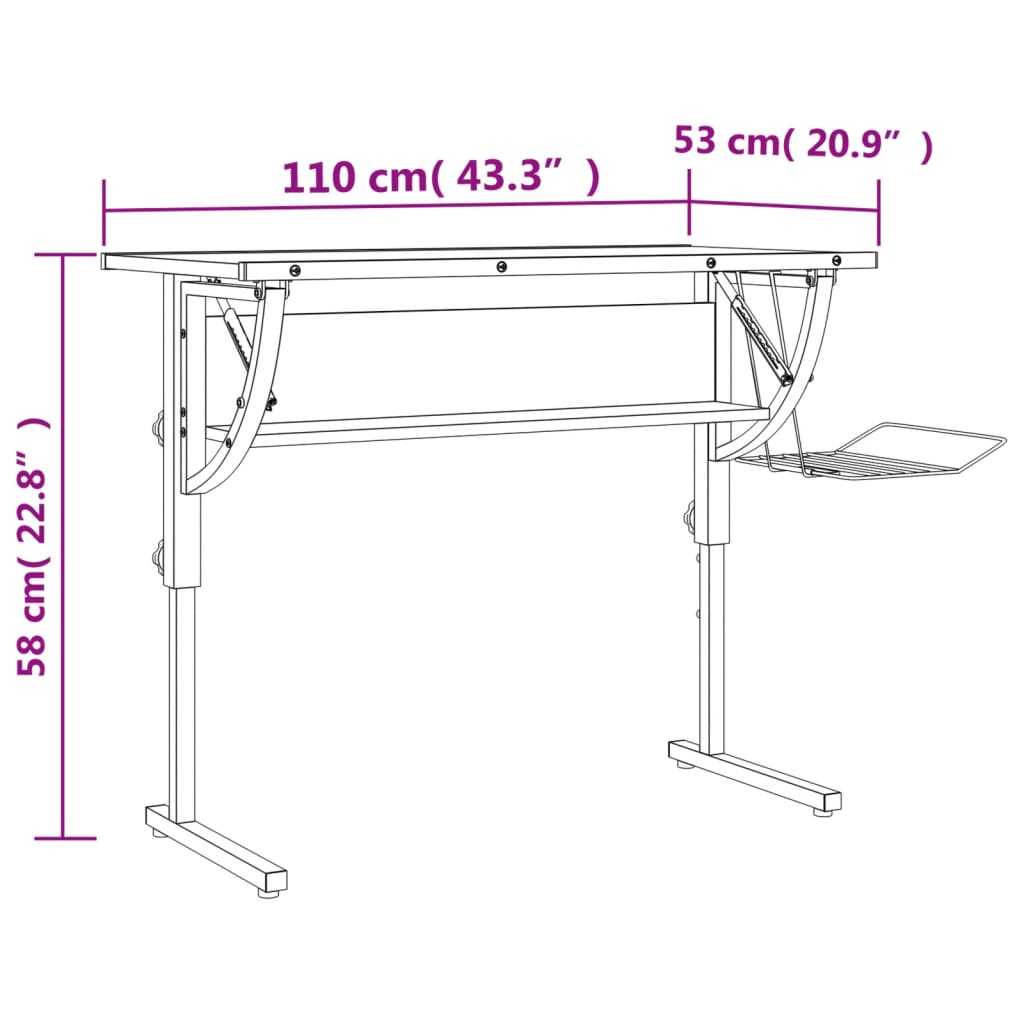 vidaXL Γραφείο Χειροτ. Μαύρο/Γκρι 110x53x(58-87) εκ. Επ. Ξύλο&Ατσάλι