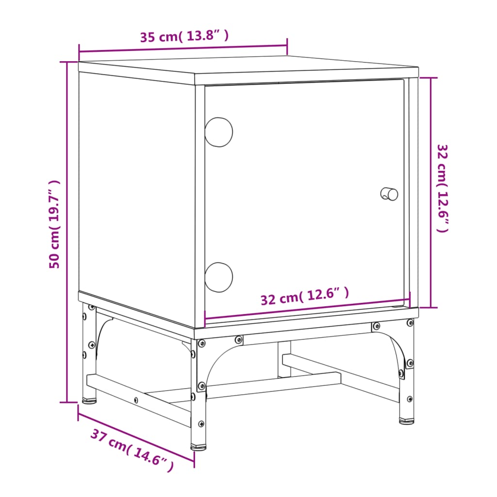 vidaXL Κομοδίνα 2 τεμ. Γκρι Σκυρ. 35x37x50 εκ. με Γυάλινες Πόρτες