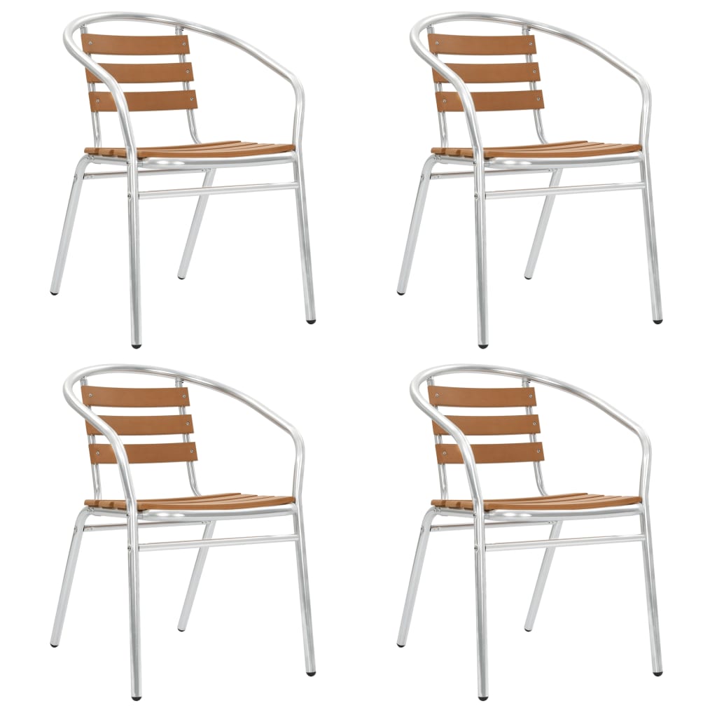vidaXL Καρέκλες Κήπου Στοιβαζόμενες 4 τεμ. Ασημί από Αλουμίνιο και WPC
