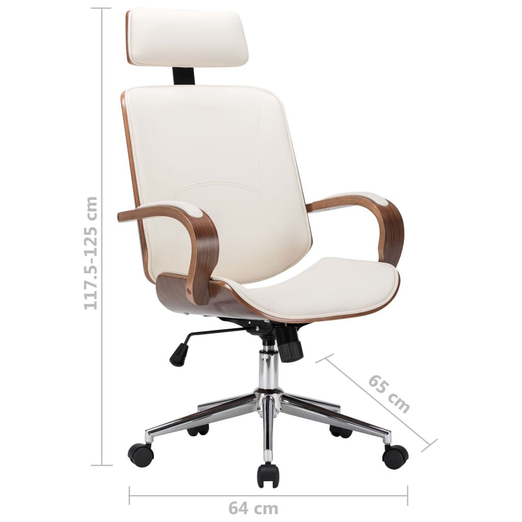 vidaXL Καρέκλα Γραφείου με Προσκέφαλο Κρεμ Συνθ. Δέρμα/Λυγισμένο Ξύλο