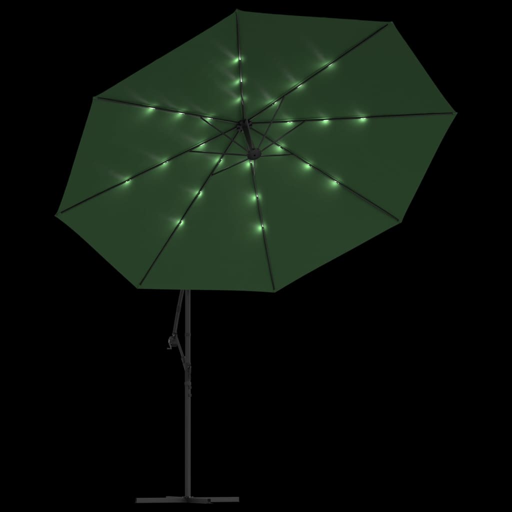 vidaXL Ομπρέλα Κρεμαστή Πράσινη 350 εκ. με Μεταλλικό Ιστό και LED
