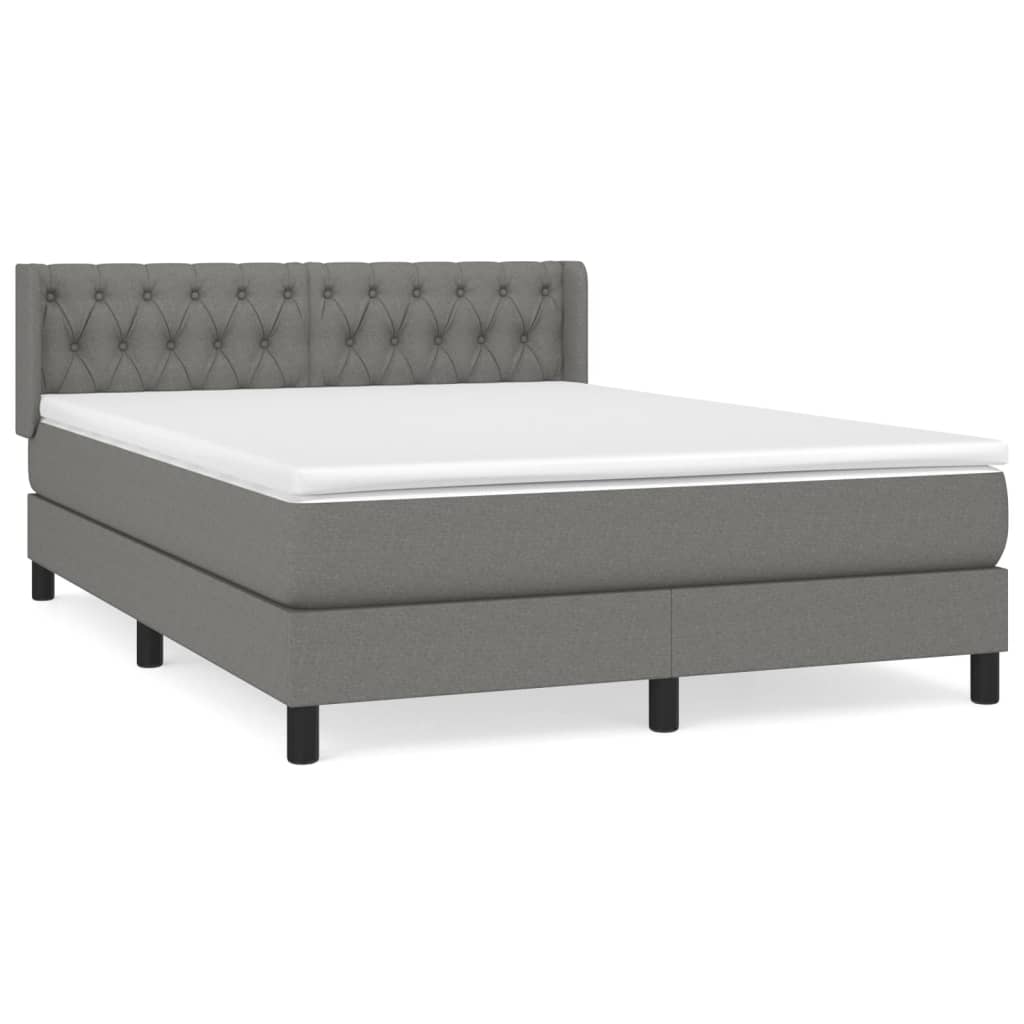vidaXL Κρεβάτι Boxspring με Στρώμα Σκούρο Γκρι 140x190 εκ. Υφασμάτινο