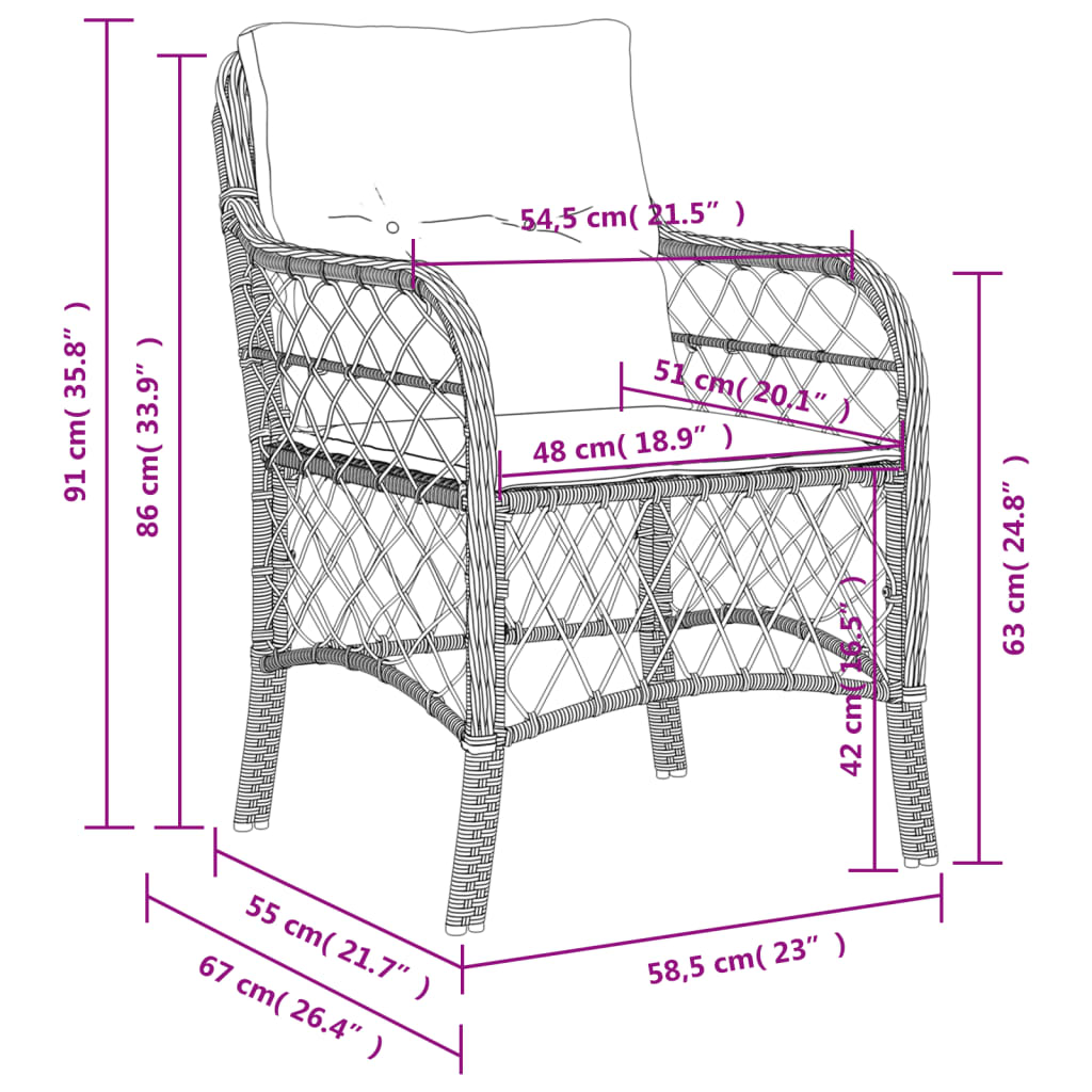 vidaXL Καρέκλες Κήπου 2 τεμ. Γκρι Συνθετικό Ρατάν με Μαξιλάρια