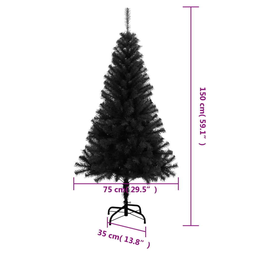 vidaXL Χριστουγεννιάτικο Δέντρο Τεχνητό Με Βάση Μαύρο 150 εκ. PVC