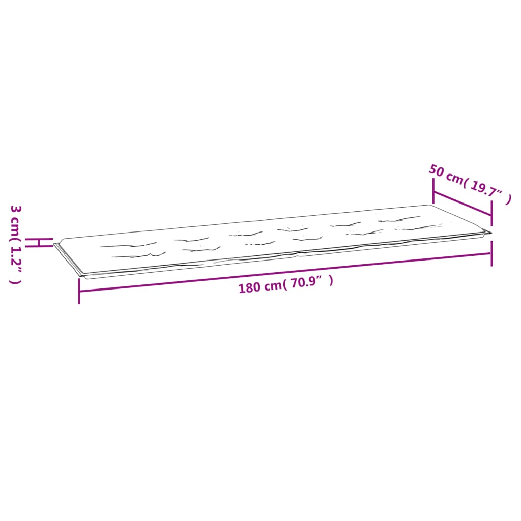 vidaXL Μαξιλάρι Πάγκου Κήπου Γκρι 180 x 50 x 3 εκ. Ύφασμα Oxford