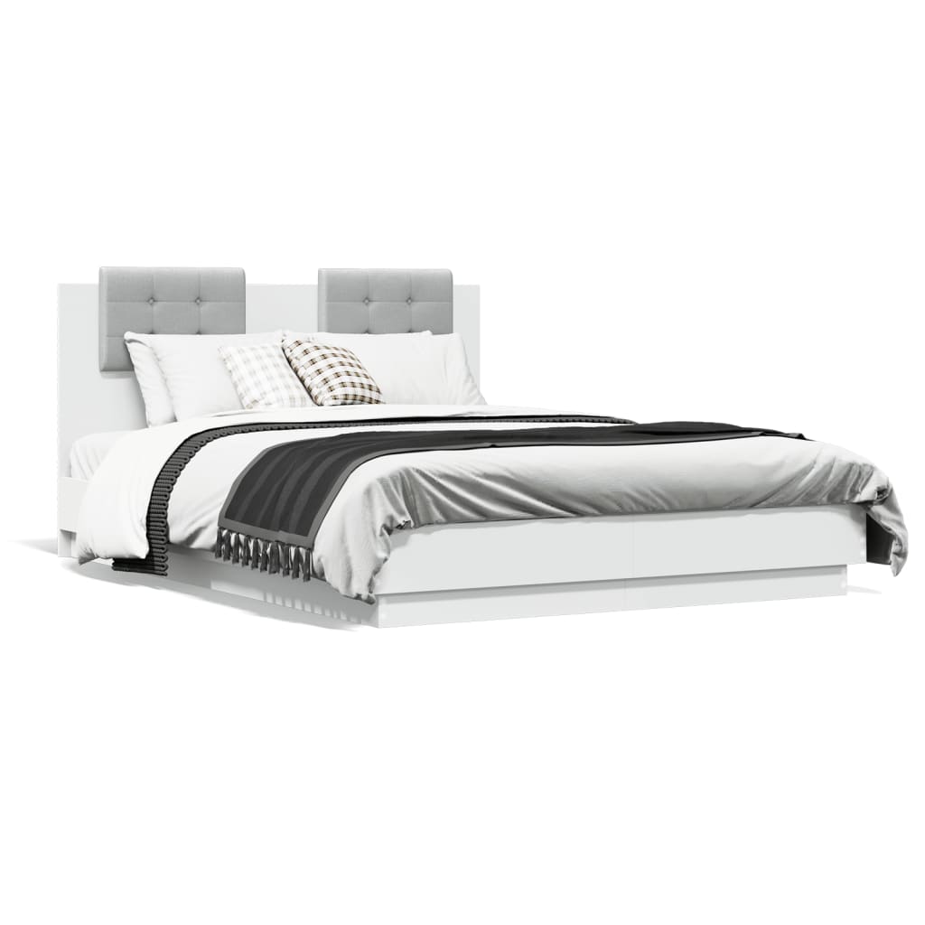 vidaXL Πλαίσιο Κρεβατιού με Κεφαλάρι / LED Λευκό 135 x 190 εκ.