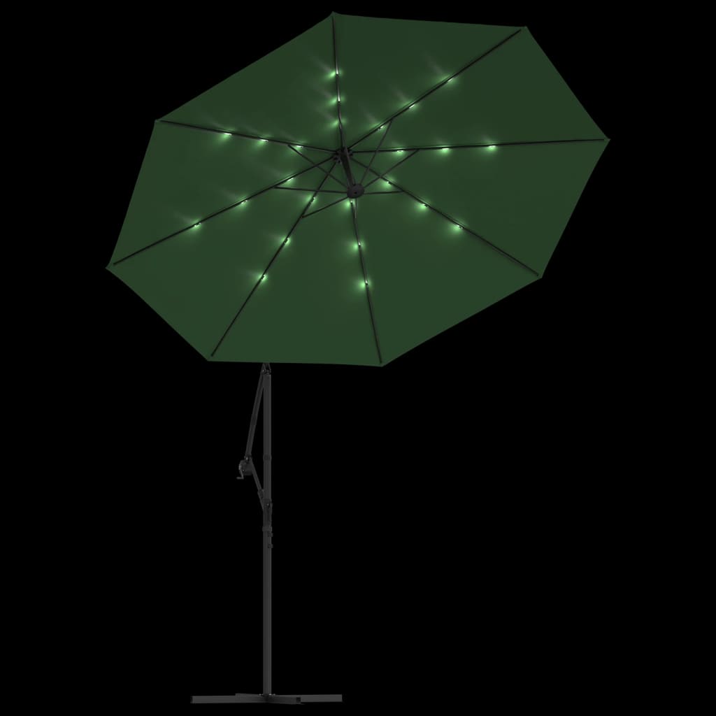 vidaXL Ομπρέλα Κρεμαστή με LED Πράσινη 300 εκ. με Μεταλλικό Ιστό