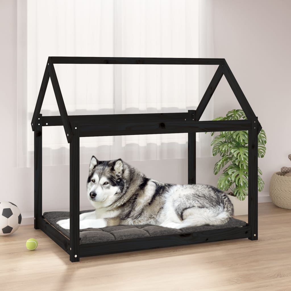 vidaXL Κρεβάτι Σκύλου Μαύρο 111x80x100 εκ. από Μασίφ Ξύλο Πεύκου