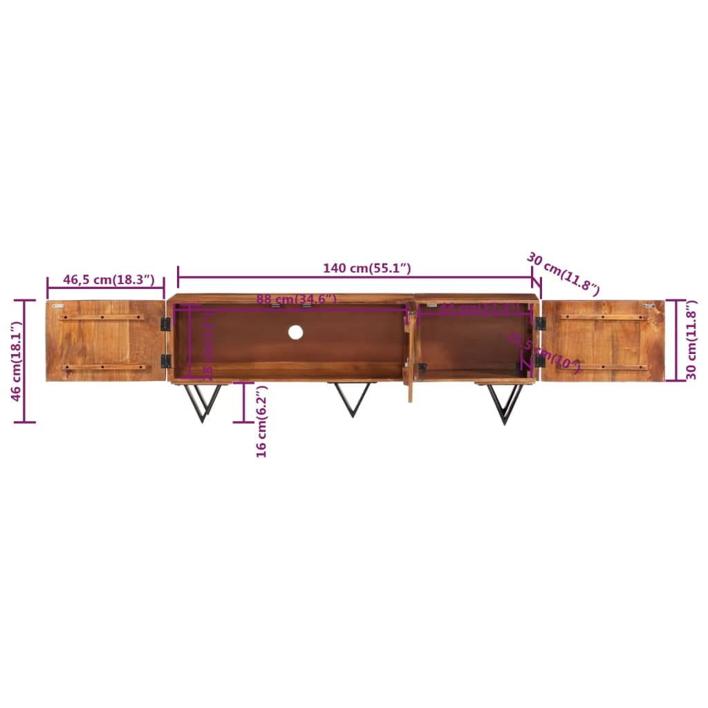 vidaXL Έπιπλο Τηλεόρασης 140 x 30 x 46 εκ. από Μασίφ Ξύλο Μάνγκο