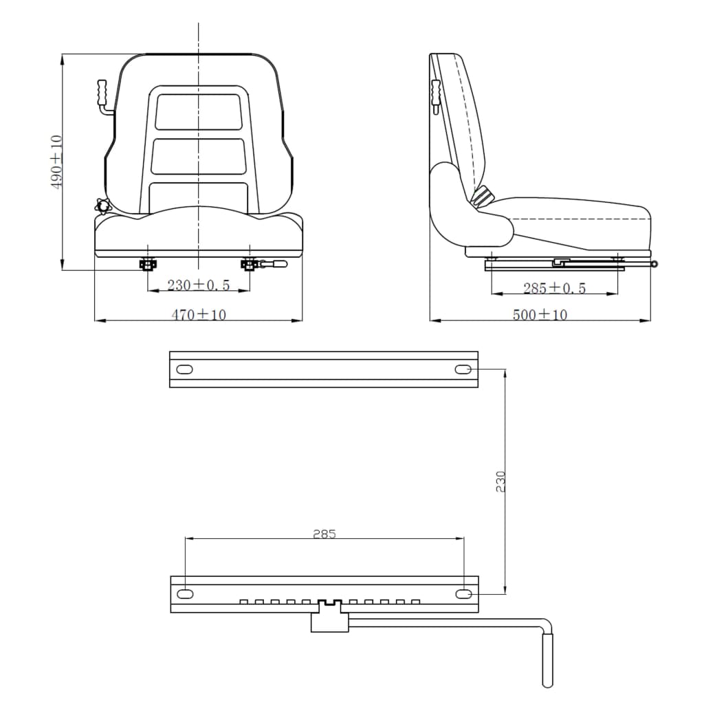 vidaXL Κάθισμα Περονοφόρου & Τρακτέρ με Ανάρτηση και Ρυθμιζόμενη Πλάτη