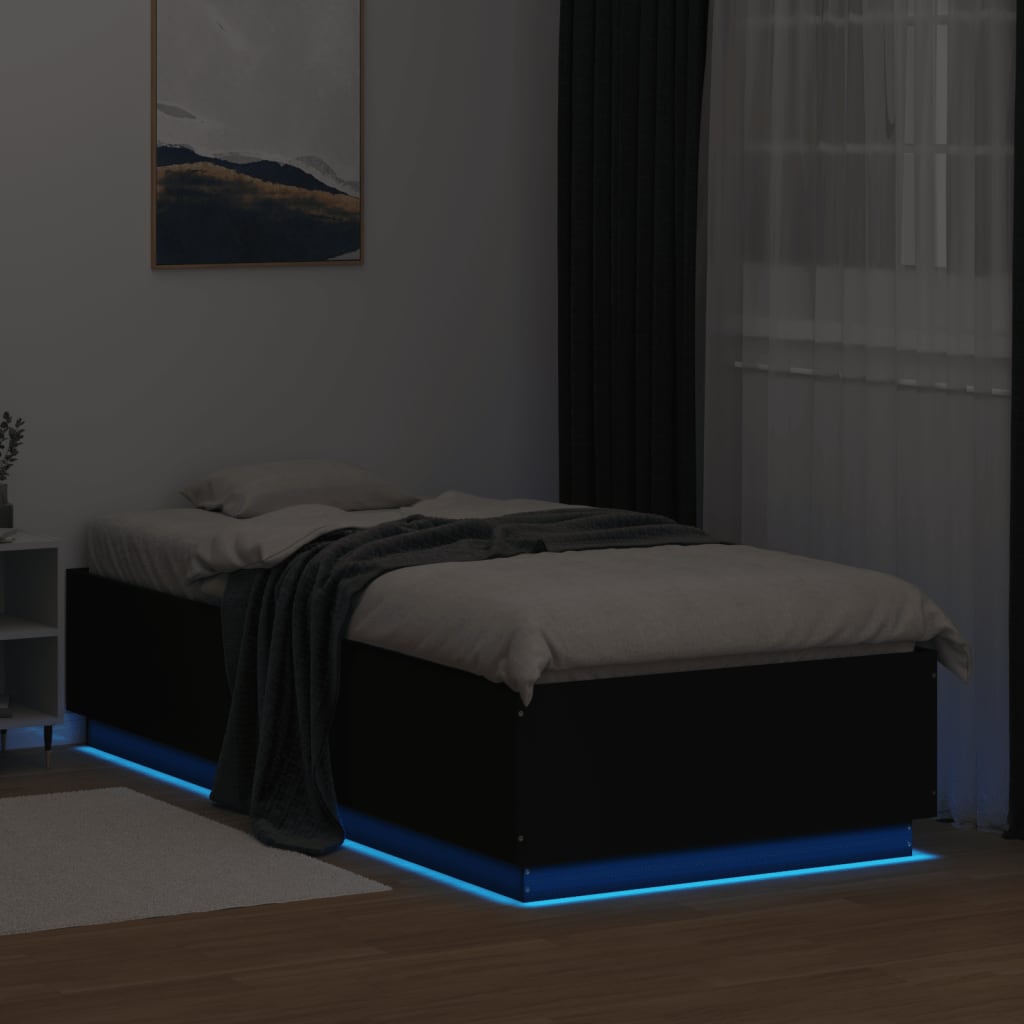vidaXL Πλαίσιο Κρεβατιού με LED Μαύρο 90x200 εκ. Επεξεργ. Ξύλο