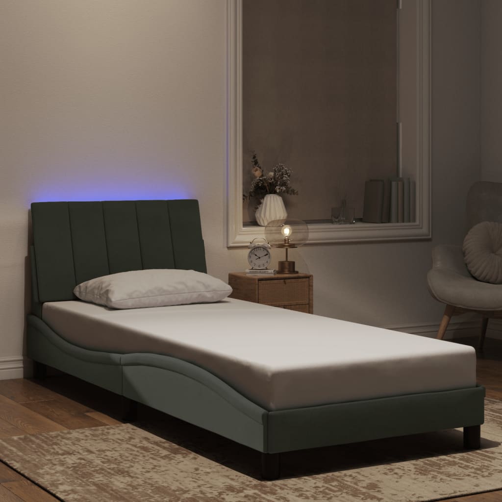 vidaXL Πλαίσιο Κρεβατιού με LED Ανοιχτό Γκρι 80x200 εκ. Βελούδινο