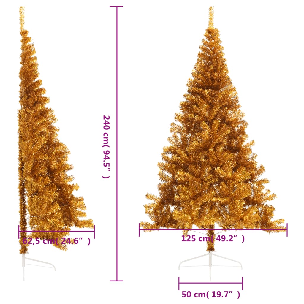 vidaXL Χριστουγεννιάτικο Δέντρο Τεχνητό Μισό με Βάση Χρυσό 240 εκ. PET