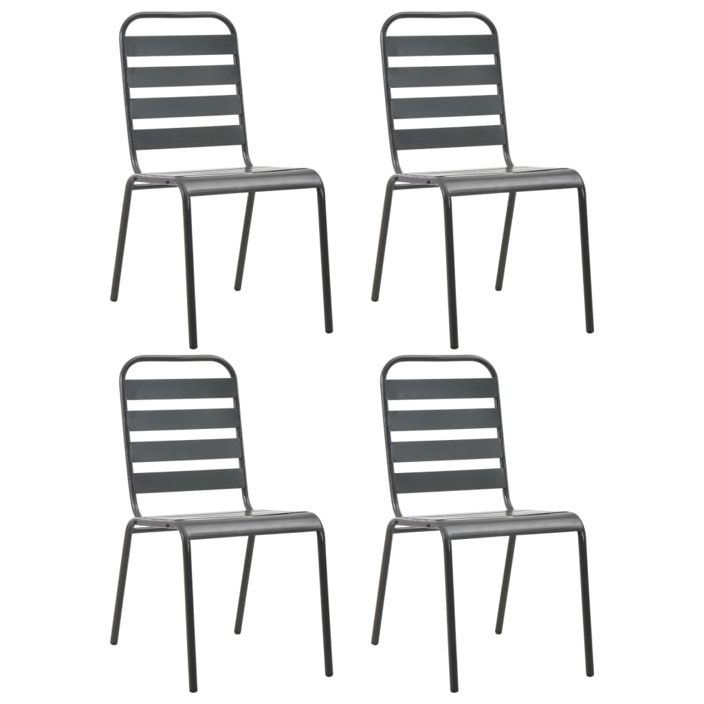 vidaXL Καρέκλες Εξωτερικού Χώρου με Λωρίδες 4 τεμ. Σκ. Γκρι Ατσάλινες