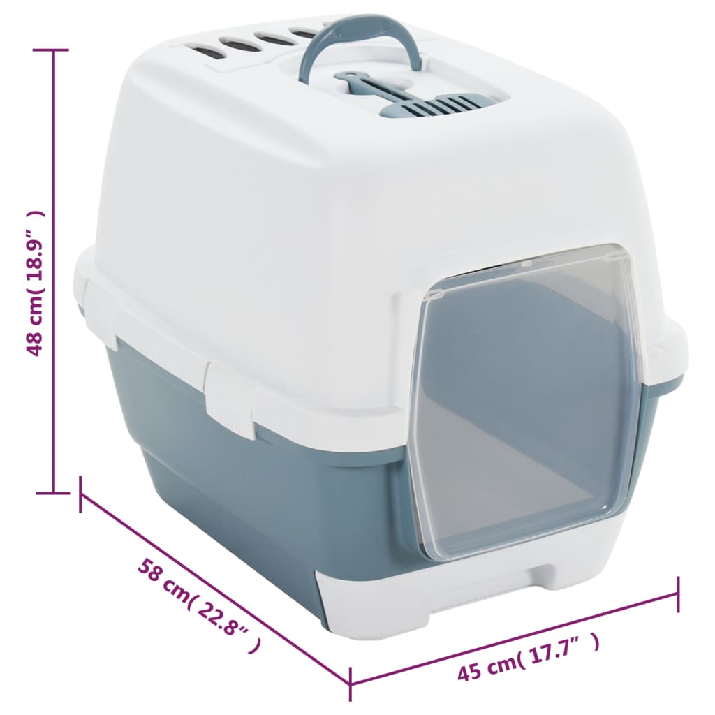 vidaXL Τουαλέτα Γάτας με Καπάκι Λευκή/Μπλε 58x45x48 εκ. Πολυπροπυλένιο