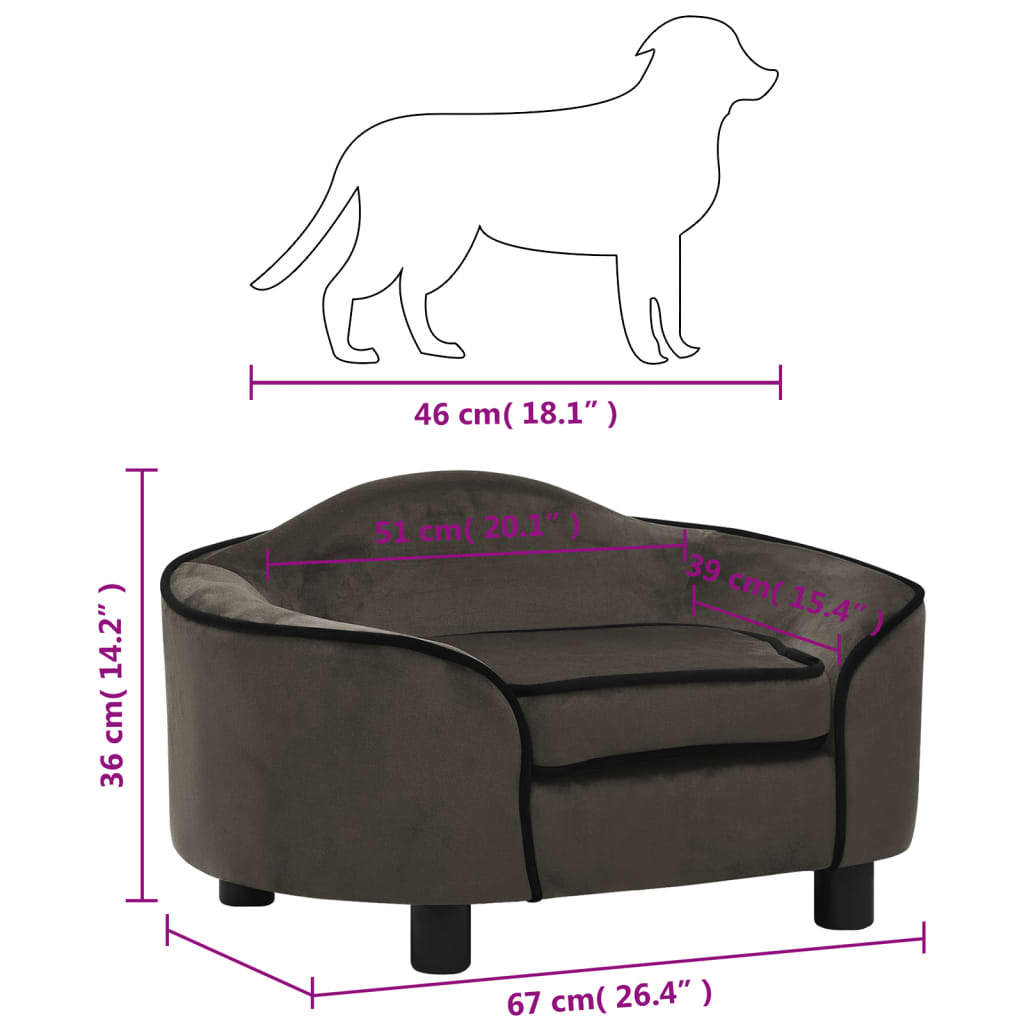 vidaXL Καναπές - Κρεβάτι Σκύλου Σκούρο Γκρι 67 x 47 x 36 εκ. Βελουτέ