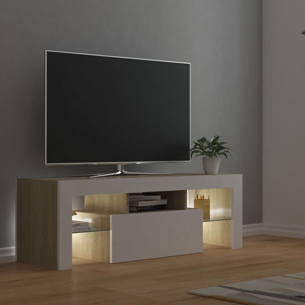 vidaXL Έπιπλο Τηλεόρασης με LED Λευκό & Sonoma Δρυς 120 x 35 x 40 εκ.