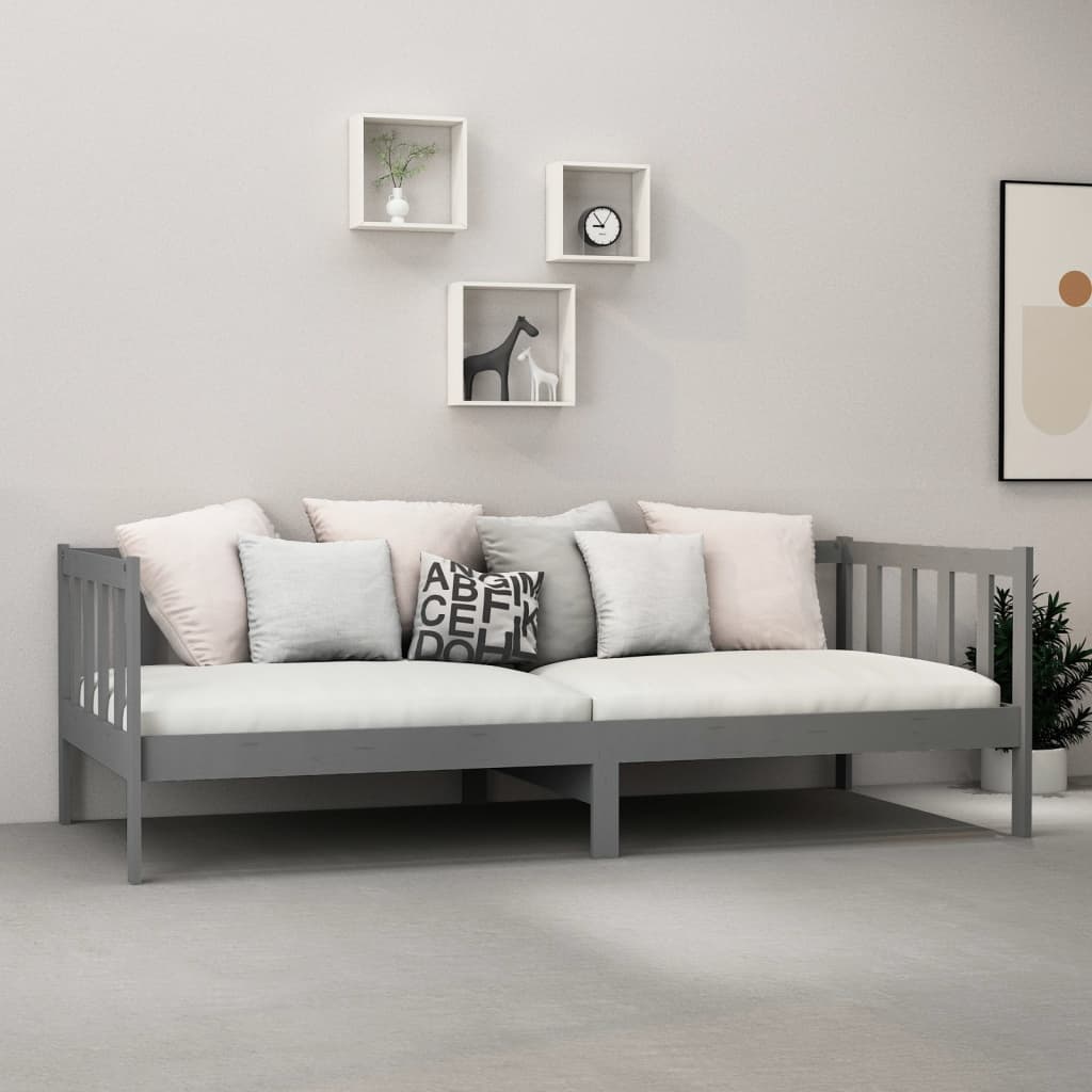 vidaXL Καναπές Κρεβάτι με Στρώμα 90 x 200 εκ. Γκρι Μασίφ Ξύλο Πεύκου