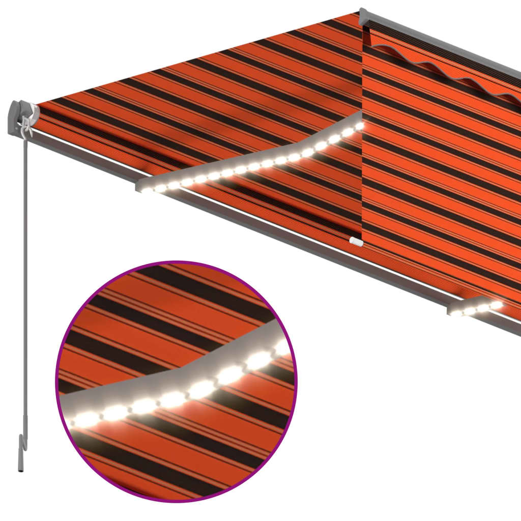 vidaXL Τέντα Συρόμενη Χειροκίνητη Σκίαστρο&LED Πορτοκαλί/Καφέ 3x2,5 μ