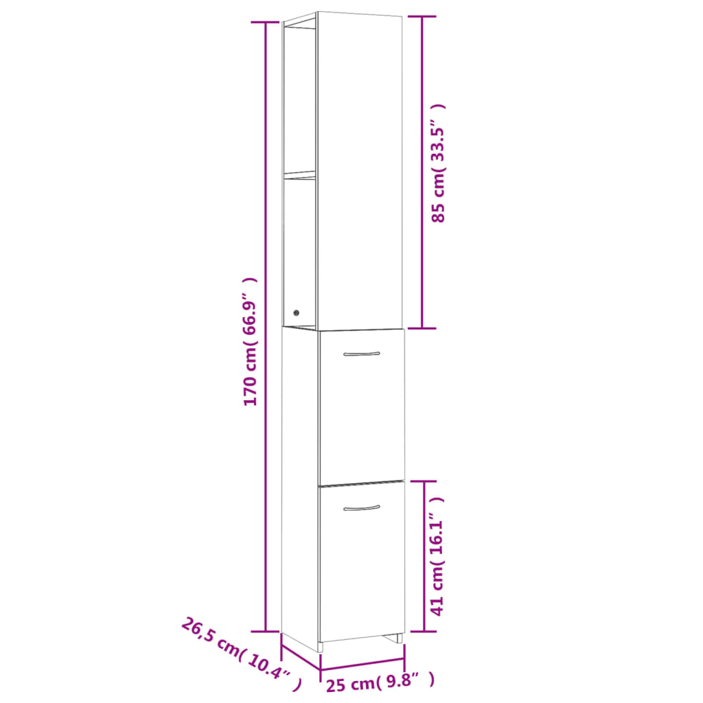 vidaXL Ντουλάπι Μπάνιου Γυαλιστερό Λευκό 25x26,5x170 εκ. Επεξεργ. Ξύλο