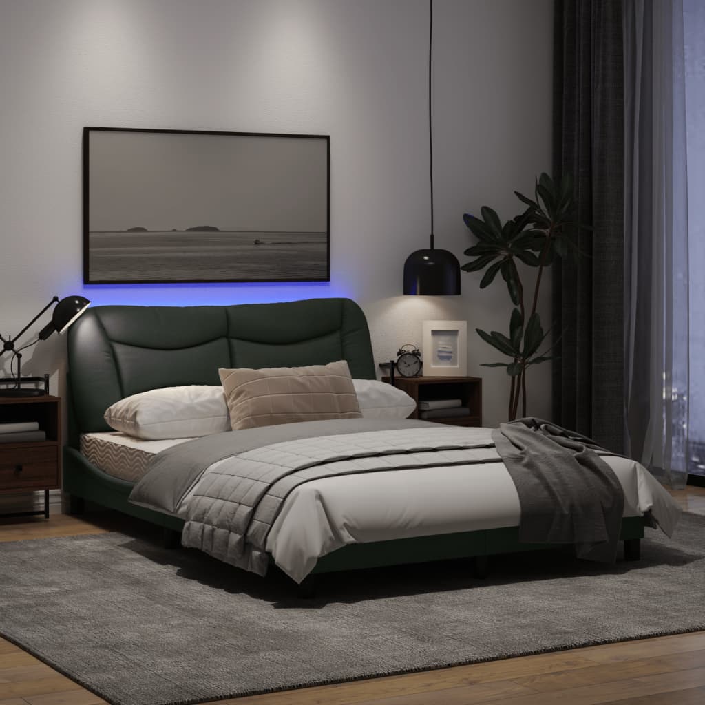 vidaXL Πλαίσιο Κρεβατιού με LED Σκούρο Γκρι 140x190 εκ. Υφασμάτινο