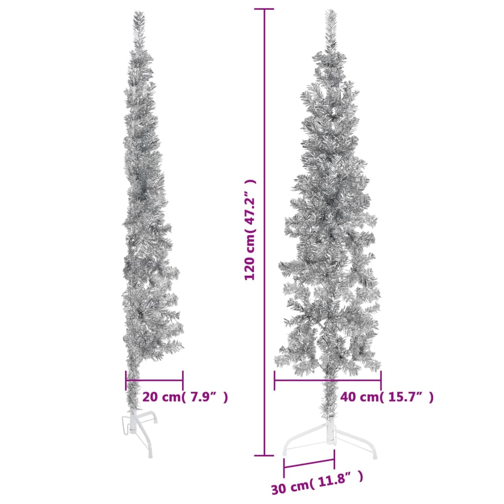 vidaXL Χριστουγεννιάτικο Δέντρο Τεχνητό Μισό Με Βάση Ασημί 120 εκ.