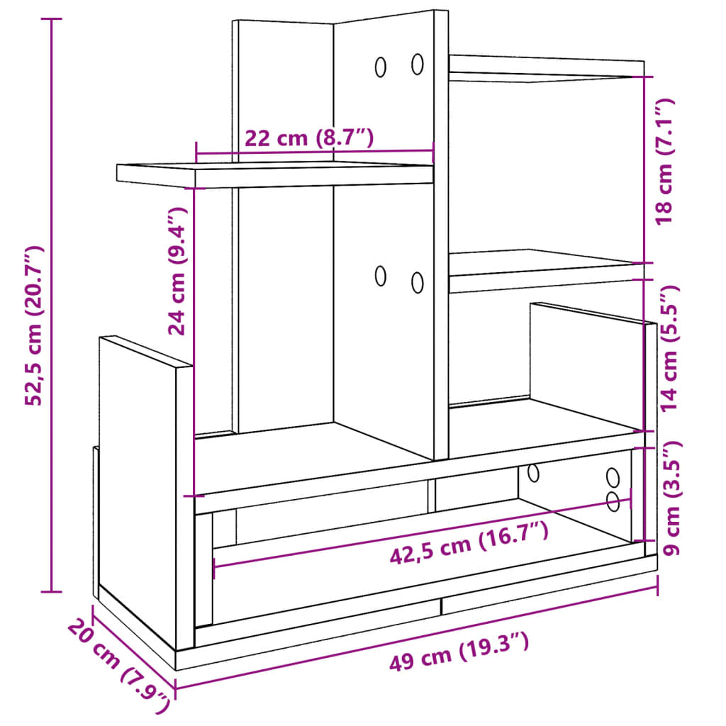 vidaXL Έπιπλο Οργάνωσης Γραφείου Μαύρο 49x20x52,5εκ Επεξεργασμένο Ξύλο