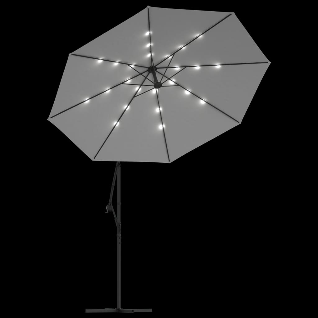 vidaXL Ομπρέλα Κρεμαστή με LED Χρώμα Άμμου 300 εκ. Μεταλλικός Ιστός
