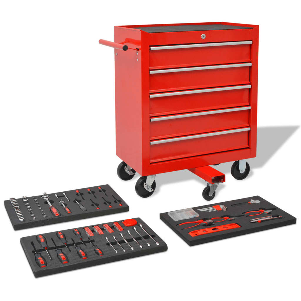 vidaXL Εργαλειοφόρος Τροχήλατος με 269 Εργαλεία Κόκκινος Ατσάλινος
