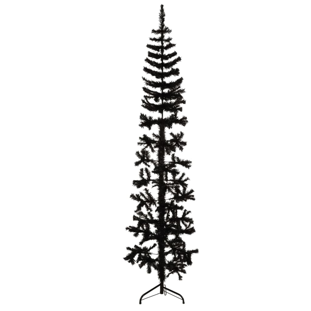 vidaXL Χριστουγεν. Δέντρο Slim Τεχνητό Μισό με Βάση Μαύρο 210 εκ.