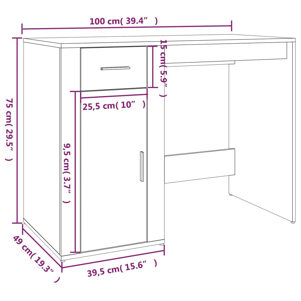 vidaXL Γραφείο Καφέ Δρυς 100x49x75 εκ. από Επεξεργασμένο Ξύλο