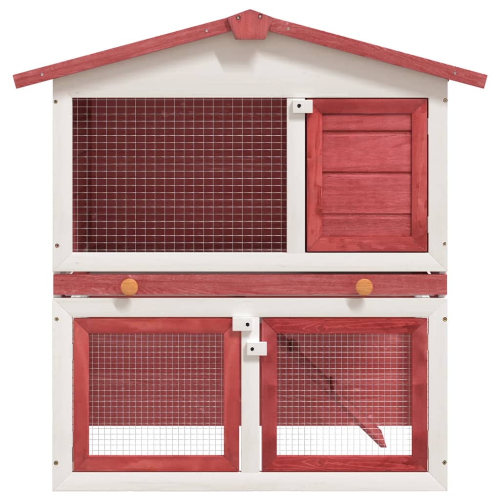 vidaXL Κλουβί Κουνελιών Εξωτερικού Χώρου με 3 Πόρτες Κόκκινο Ξύλινο