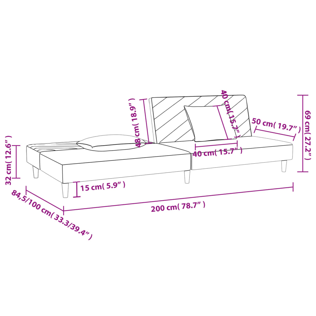 vidaXL Καναπές Κρεβάτι Διθέσιος Κρεμ Υφασμάτινος με Δύο Μαξιλάρια