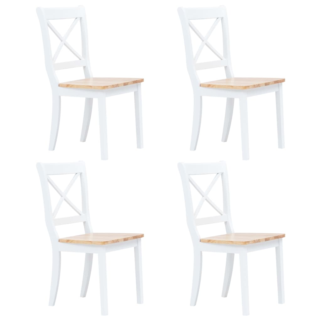 vidaXL Καρέκλες Τραπεζαρίας 4 Τεμ. Λευκό/Αν. Ξύλο Μασίφ Ξύλο Καουτσούκ